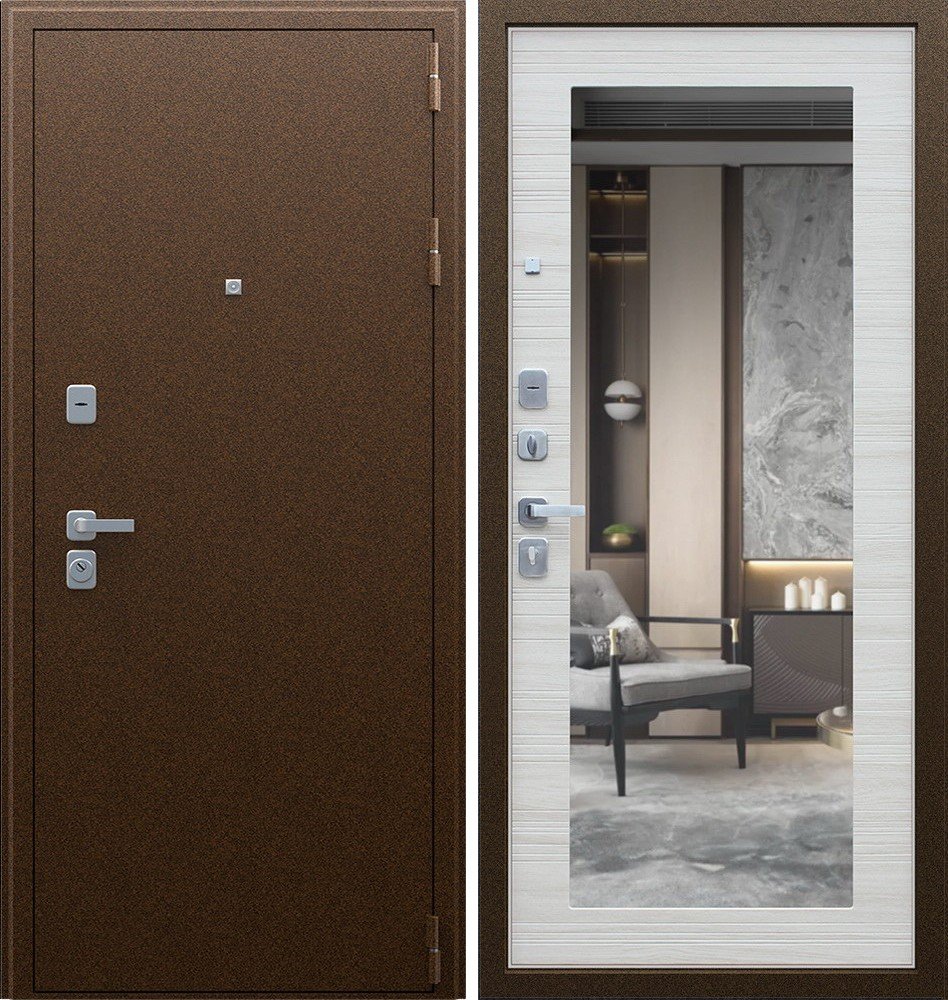 Дверь Спартак с зеркалом Акация Светлая Поперечная DIS001228